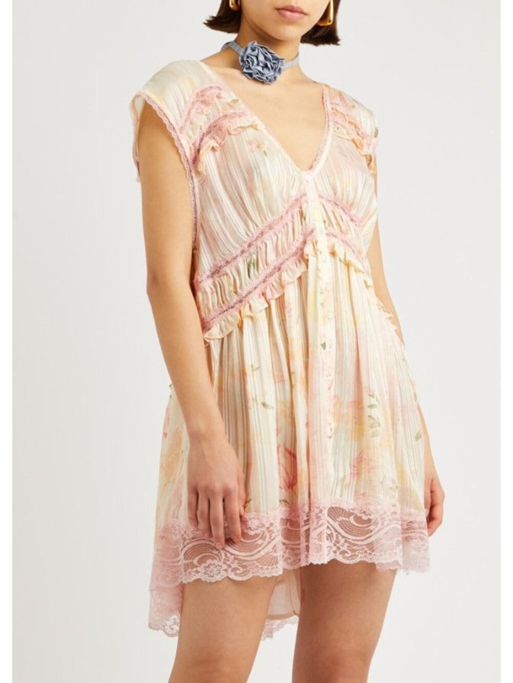 Free People Spring Fling Mini Dress in Tea Combo Medium New Womens Lace Boho - Picture 13 of 16